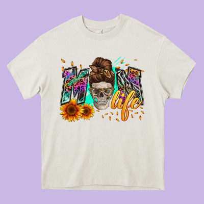 Mom Life With Skull Heavy Core Tee Designed By Zillion Design Studio