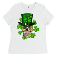 White st. patrick's day skull Ladies Tee - RanaPortraitStore