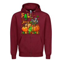 Burgundy fall for jesus he never leaves Zipper Hoodie - MaliasSmallBusiness