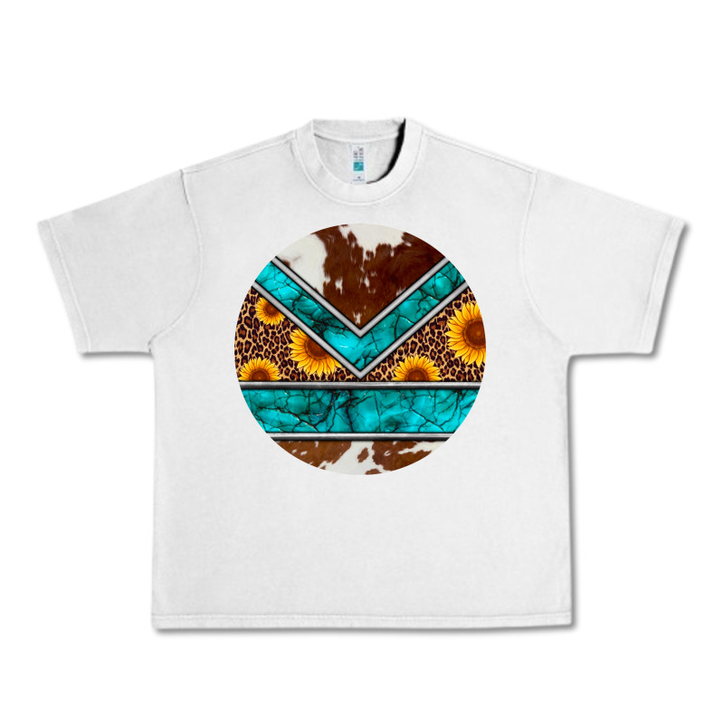 Turquoise Cowhide Leopard Sunflowers Round Urban Heavy Tee by Artiststas | Teevron