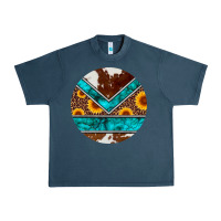 Midnight Navy turquoise cowhide leopard sunflowers round Urban Heavy Tee - Artiststas