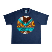 Navy turquoise cowhide leopard sunflowers round Urban Heavy Tee - Artiststas