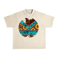 Sandshell turquoise cowhide leopard sunflowers round Urban Heavy Tee - Artiststas