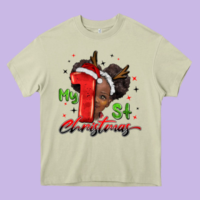 My First Christmas African Girl Heavy Core Tee Designed By Barkaloodesign