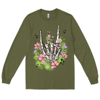 Army Green skeleton flowers Long Sleeve Tee - MaliasSmallBusiness