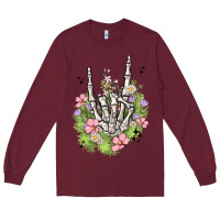 Burgundy skeleton flowers Long Sleeve Tee - MaliasSmallBusiness