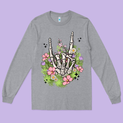Skeleton Flowers Long Sleeve Tee Designed By Maliassmallbusiness