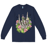 Navy skeleton flowers Long Sleeve Tee - MaliasSmallBusiness