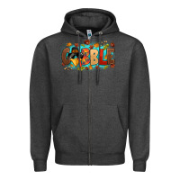 Charcoal Heather gobble with thanksgiving turkeys Zipper Hoodie - MaliasSmallBusiness
