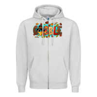 Dove Grey gobble with thanksgiving turkeys Zipper Hoodie - MaliasSmallBusiness