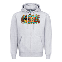 Heather Grey gobble with thanksgiving turkeys Zipper Hoodie - MaliasSmallBusiness