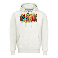 Oatmeal Heather gobble with thanksgiving turkeys Zipper Hoodie - MaliasSmallBusiness
