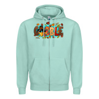Seafoam gobble with thanksgiving turkeys Zipper Hoodie - MaliasSmallBusiness