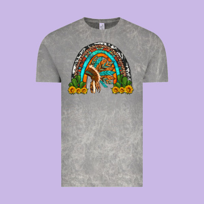 Indian Headdress Cactus And Sunflowers Rainbow Vintage Tee Designed By Artiststas
