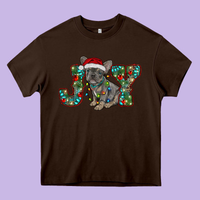 French Bulldog Christmas Joy Heavy Core Tee Designed By Ranaportraitstore