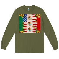 Army Green American flag mexico flag sunflower cactus Long Sleeve Tee - JahusDesignShop