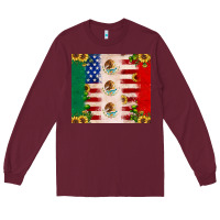 Burgundy American flag mexico flag sunflower cactus Long Sleeve Tee - JahusDesignShop