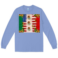 Colony Blue American flag mexico flag sunflower cactus Long Sleeve Tee - JahusDesignShop