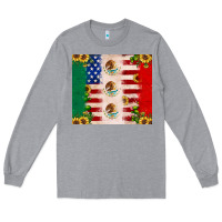 Heather Grey American flag mexico flag sunflower cactus Long Sleeve Tee - JahusDesignShop