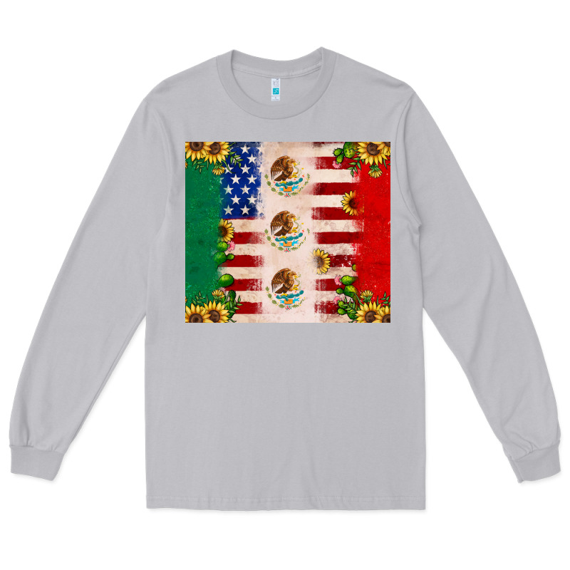 American Flag Mexico Flag Sunflower Cactus Long Sleeve Tee by JahusDesignShop | Teevron
