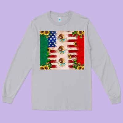 American Flag Mexico Flag Sunflower Cactus Long Sleeve Tee Designed By Jahusdesignshop