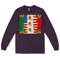 Plum American flag mexico flag sunflower cactus Long Sleeve Tee - JahusDesignShop