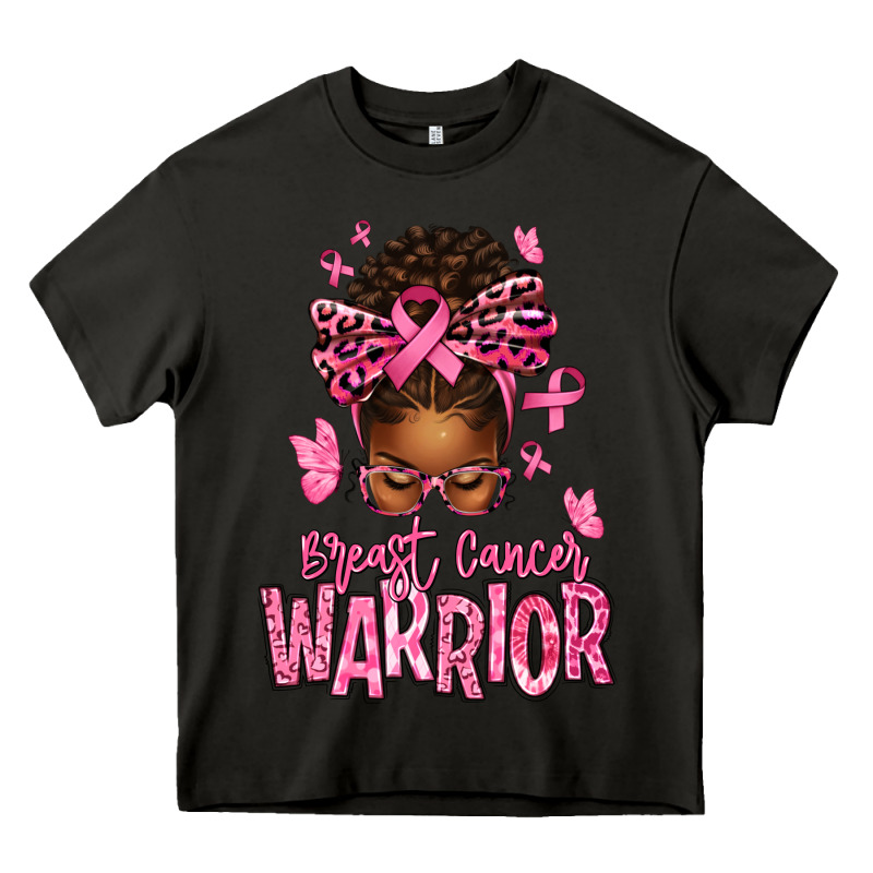 Brest Cancer Warrior Afro Messy Bun Heavy Core Tee by texasbilliewilder | Teevron