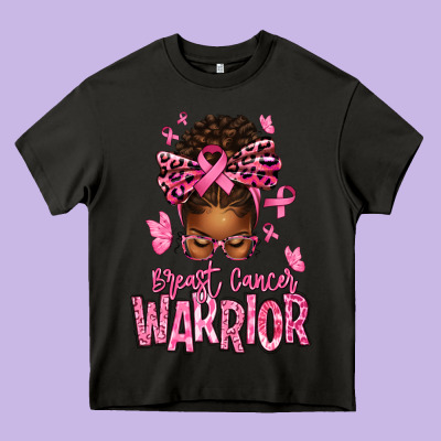 Brest Cancer Warrior Afro Messy Bun Heavy Core Tee Designed By Texasbilliewilder