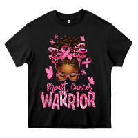 Black brest cancer warrior afro messy bun Heavy Core Tee - texasbilliewilder