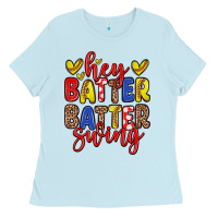 Baby Blue hey batter batter swing softball Ladies Tee - Zillion Design Studio