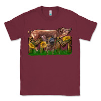 Burgundy Western Mom With Duroc Pig And Baby Pig Classic Tee - LillyAllenDesigns