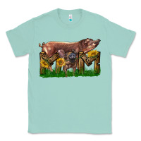 Seafoam Western Mom With Duroc Pig And Baby Pig Classic Tee - LillyAllenDesigns