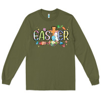 Army Green easter cross with bunny Long Sleeve Tee - MaliasSmallBusiness
