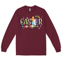 Burgundy easter cross with bunny Long Sleeve Tee - MaliasSmallBusiness