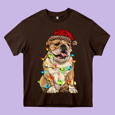 Christmas Bulldog Heavy Core Tee Designed By Ranaportraitstore