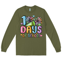 Army Green 100 days of school cheer Long Sleeve Tee - MaliasSmallBusiness