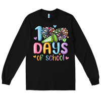 Black 100 days of school cheer Long Sleeve Tee - MaliasSmallBusiness