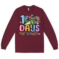 Burgundy 100 days of school cheer Long Sleeve Tee - MaliasSmallBusiness