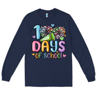 Navy 100 days of school cheer Long Sleeve Tee - MaliasSmallBusiness
