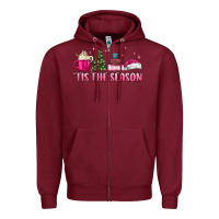 Burgundy tis the season pink christmas Zipper Hoodie - MaliasSmallBusiness