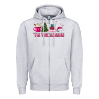 Heather Grey tis the season pink christmas Zipper Hoodie - MaliasSmallBusiness