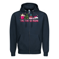 Navy tis the season pink christmas Zipper Hoodie - MaliasSmallBusiness