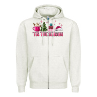 Oatmeal Heather tis the season pink christmas Zipper Hoodie - MaliasSmallBusiness