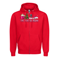 Red tis the season pink christmas Zipper Hoodie - MaliasSmallBusiness