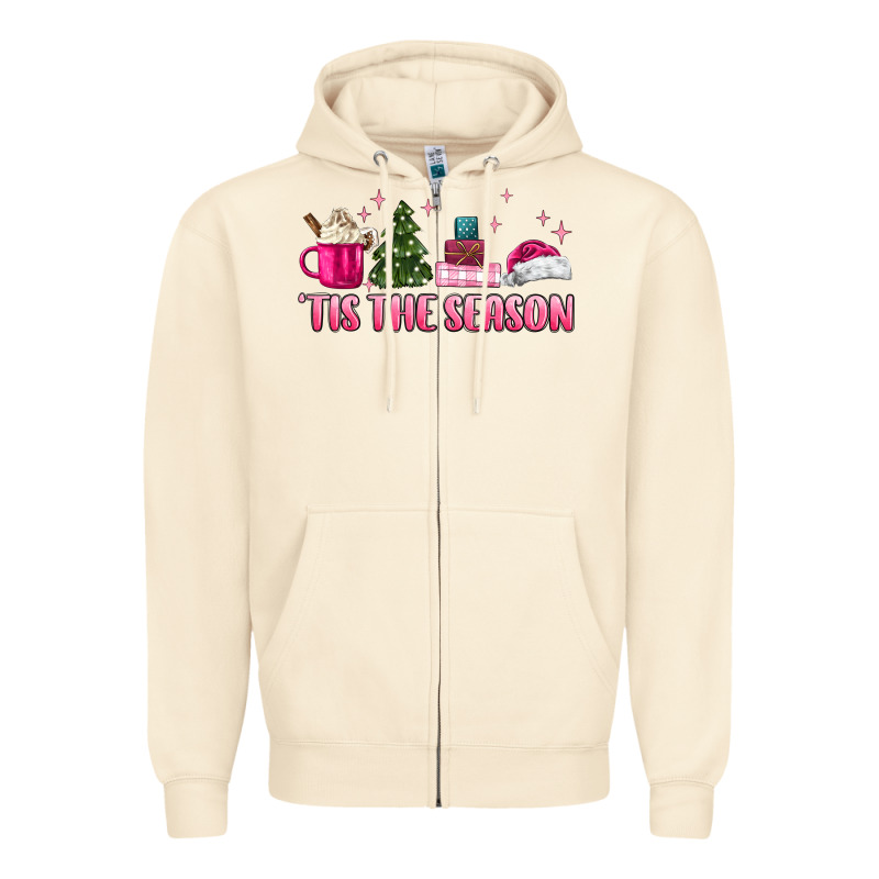 Tis The Season Pink Christmas Zipper Hoodie by MaliasSmallBusiness | Teevron