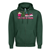 Sports Green tis the season pink christmas Zipper Hoodie - MaliasSmallBusiness