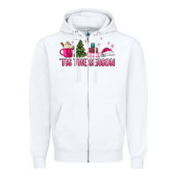 White tis the season pink christmas Zipper Hoodie - MaliasSmallBusiness