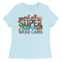 Baby Blue not all superheroes wear capes with books Ladies Tee - texasbilliewilder