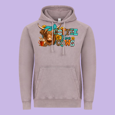 Coffee Then Cows Longhaired Cow Vintage Hoodie Designed By Jasminsmagicworld