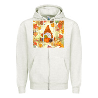 Oatmeal Heather fall gnome Zipper Hoodie - MaliasSmallBusiness
